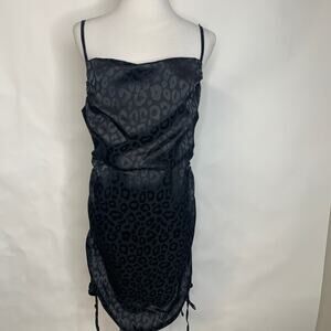 NWT Wild Fable Black Leopard Cheetah Print Ruched Halter Dress Sz Large